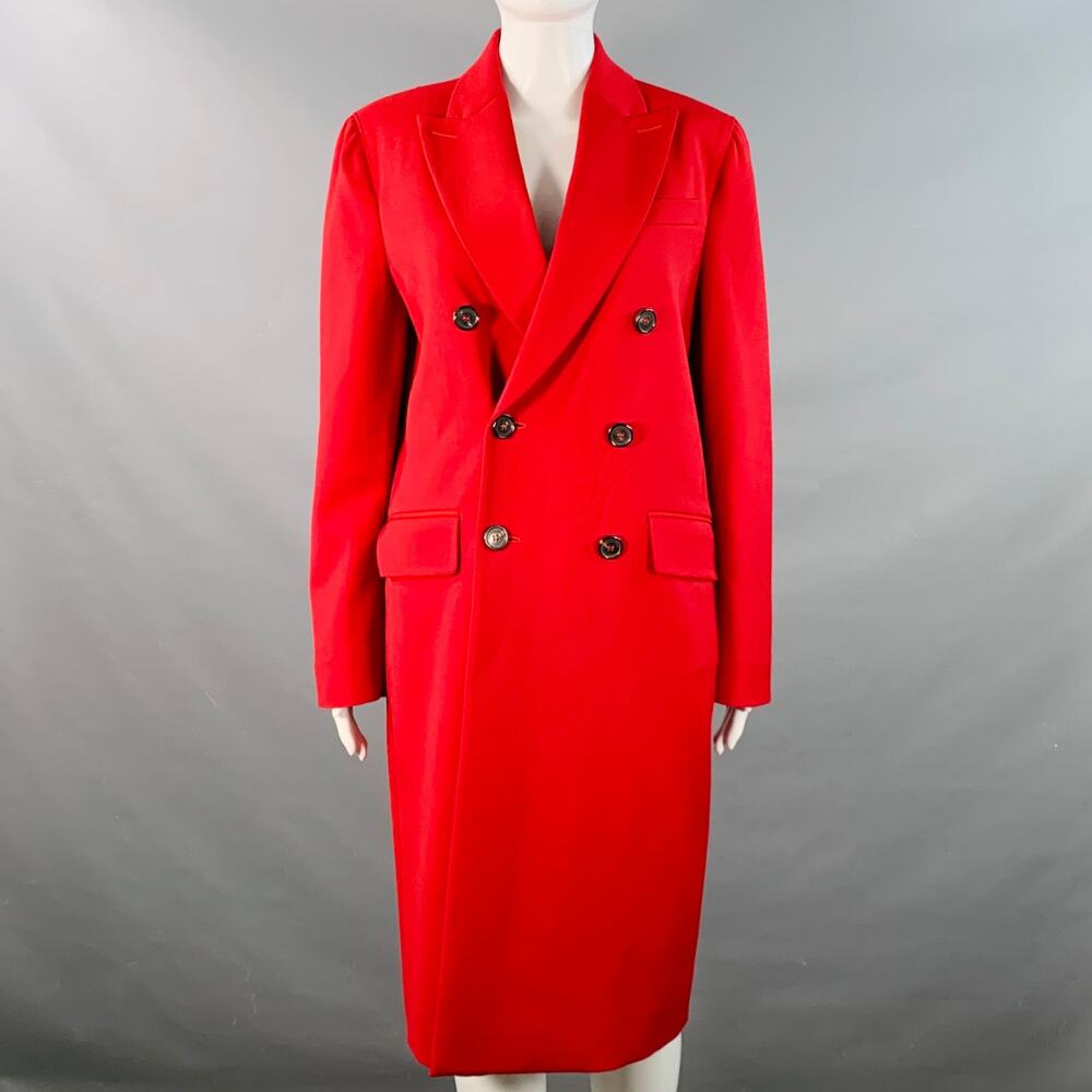 DSQUARED2 Size M Red Wool Blend Double Breasted Peak Lapel Coat